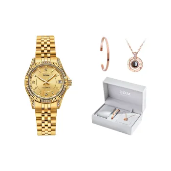 DOM Mechanical Movement Steel Strap Watch Women's Watch Gold Dial