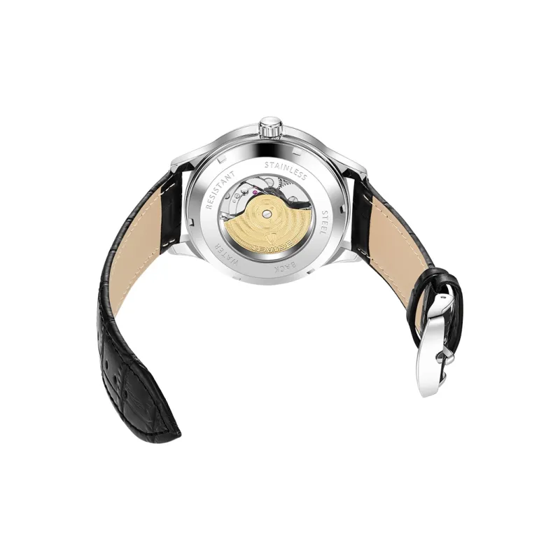 Corriberty Automatic Mechanical Movement Genuine Leather Strap Watch Men's Watches Cut-Out Dial-2