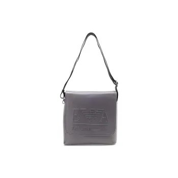 EMPORIO ARMANI Leather Messenger Bag, Crossbody Bag, Shoulder Bag Men's Gray