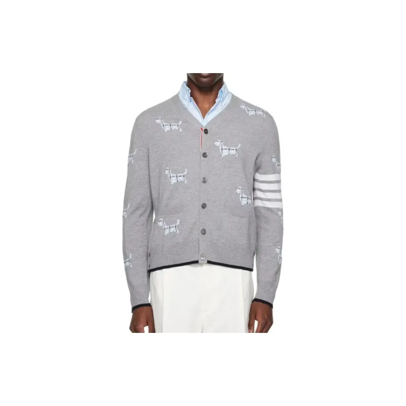 THOM BROWNE 4 Bar V Neck Hector Cardigan-2
