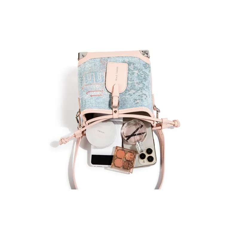MACKJANICE PU Shoulder Bag Regular Women's Blue And White Embroidery Powder-5