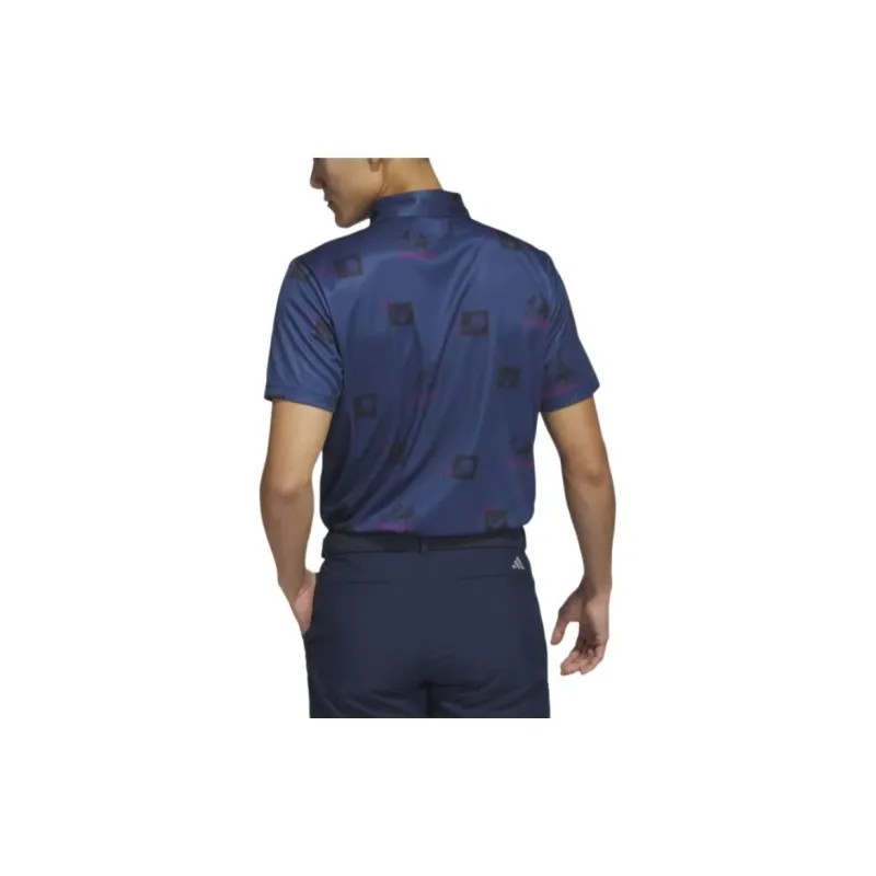Adidas GOLF Polo Shirt Men's Preppy Marine Blue/Transparent Fuchsia/Black-2