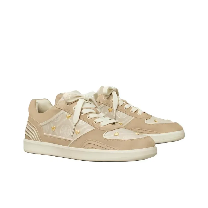 TORY BURCH T Monogram Low Top Skateboard Shoes Women's Beige-2