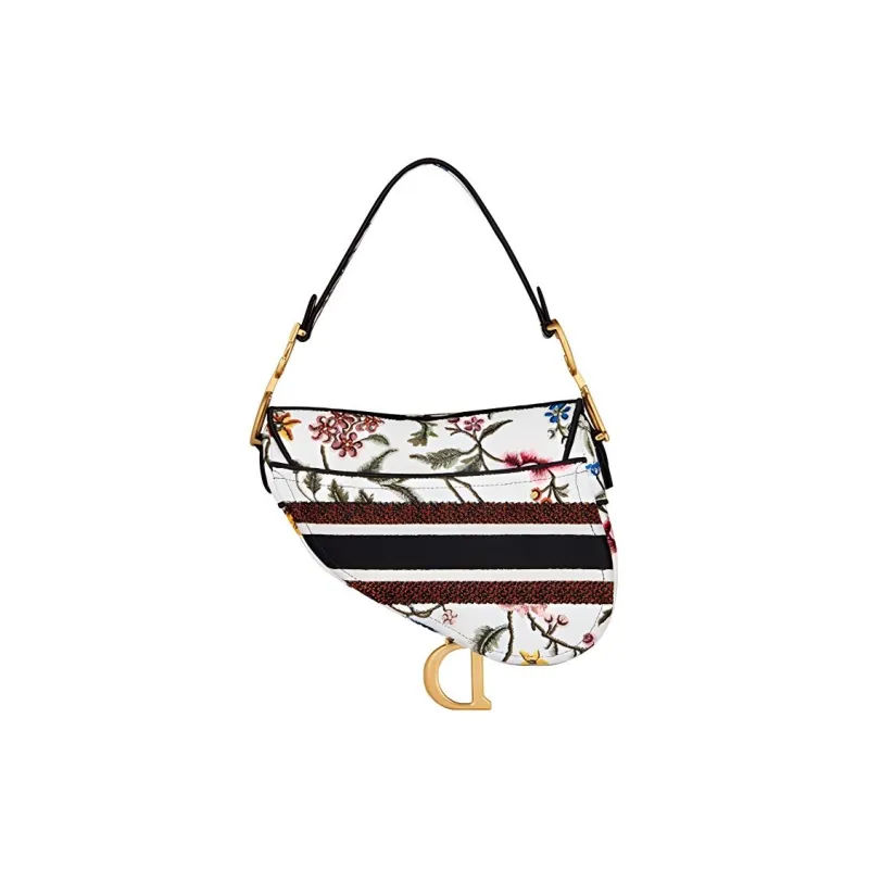 DIOR Saddle Embroidery Saddle Bag Shoulder Bag Crossbody Bag Handbag Women's White/Multicolor-2