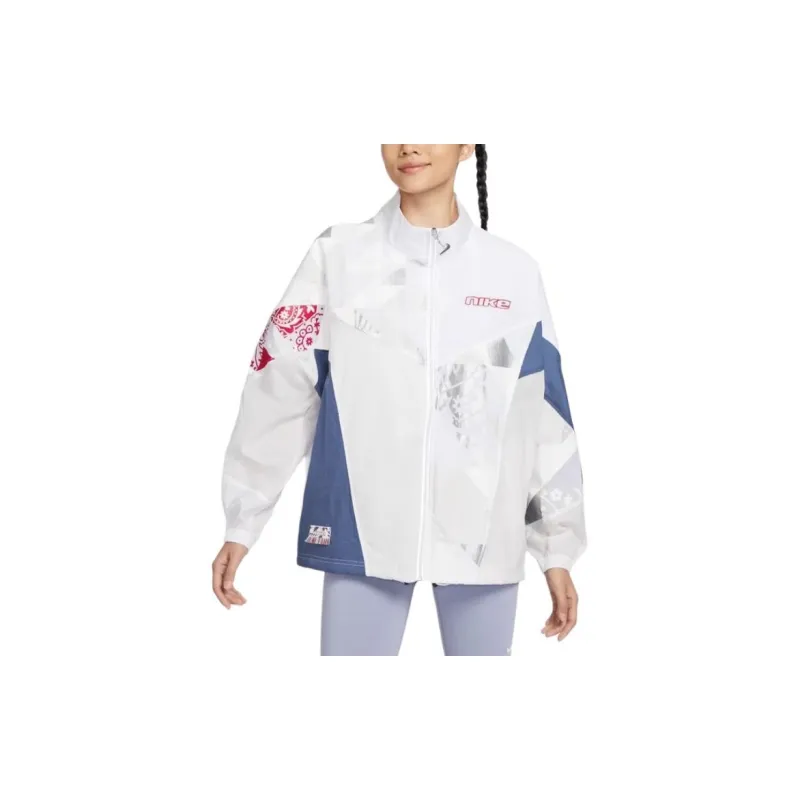 Nike Women'ss Letter Print Colorblock Knit Jacket Beige-3