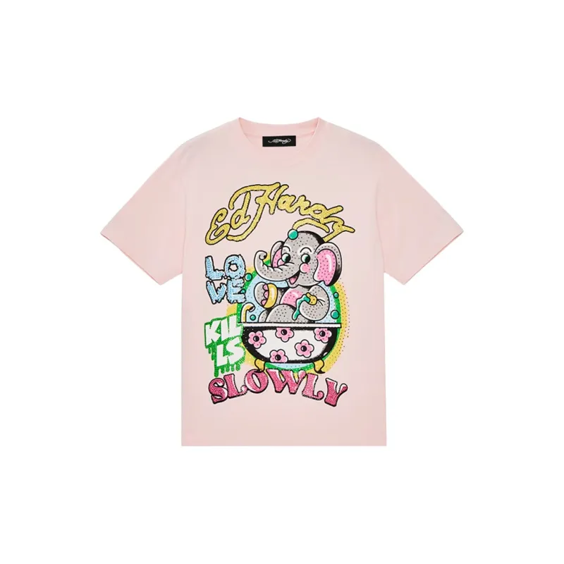 Ed Hardy T-Shirt Women's Pink Gift With Saint Laurent Black Opium Fragrance Pendant-1