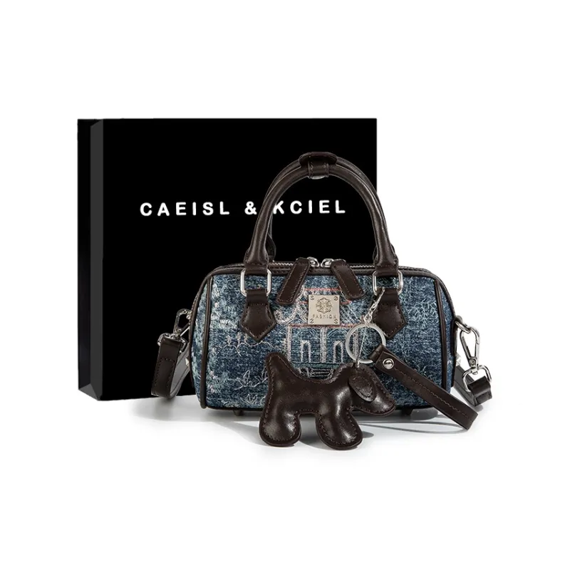 CAEISL&KCIEL Polyurethane Synthetic Leather Handbag Women's Blue And White Embroidered Pink-5