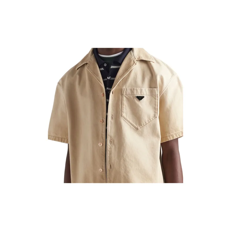 PRADA Short Sleeved Shirt In Worn Bull Denim Shirt Men's Natural-4