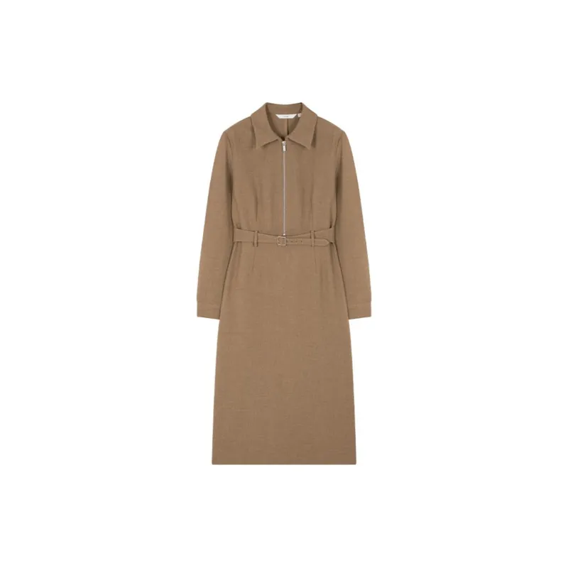 IHIMI Long Sleeved Dresses Women's Coffee Brown-2