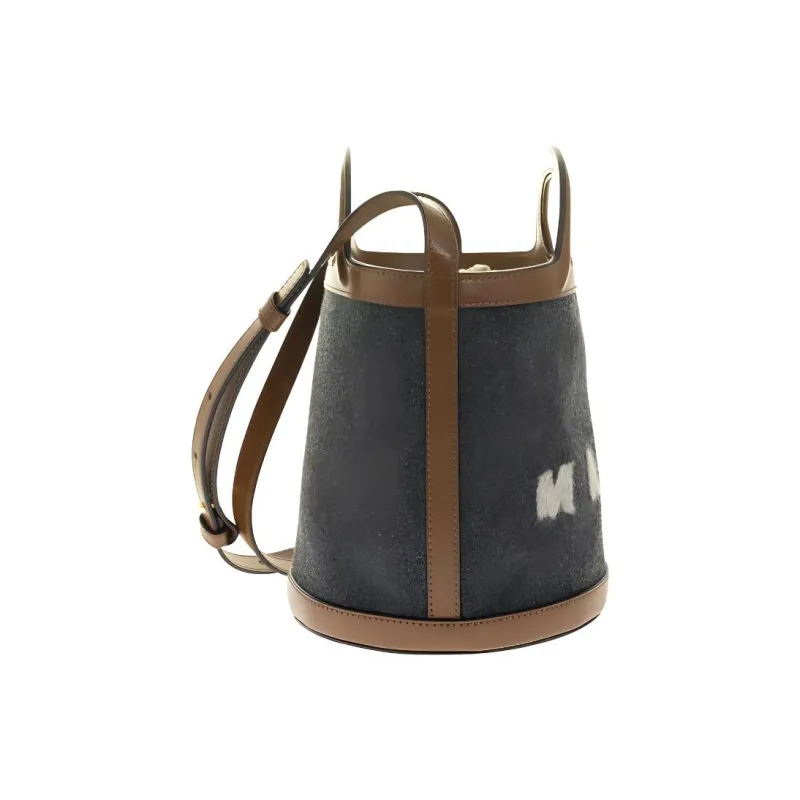 MARNI Cotton With Cow Leather Trim Bucket Bag, Portable Crossbody Bag, Shoulder Bag Women's Gray-2