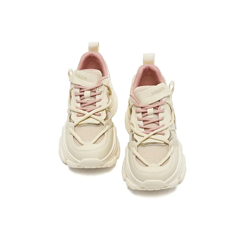 HARSON Chunky Sneakers Women's Low Top Greige/Beige Gold-7