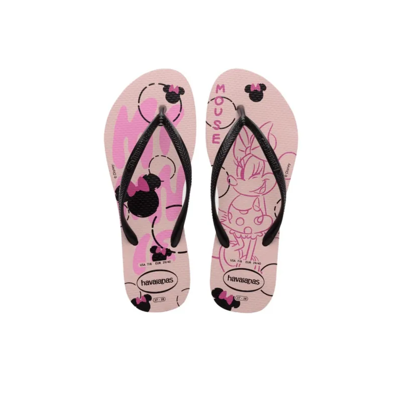 Havaianas Slim Rubber Sole Abrasion-Resistant Flip Flops Women's Pink Black-4