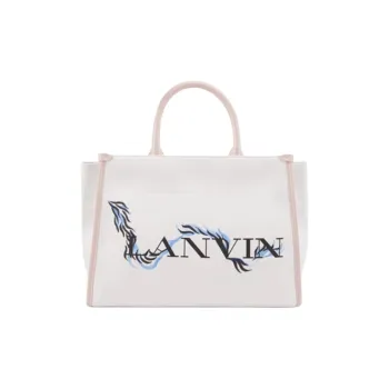 Lanvin Cow Leather Tote Bag, Shopping Bag, Shoulder Bag, Crossbody Bag, Handbag Large Size Unisex Beige & Pink