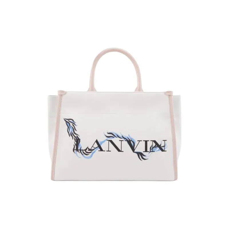 Lanvin Cow Leather Tote Bag, Shopping Bag, Shoulder Bag, Crossbody Bag, Handbag Large Size Unisex Beige & Pink-0