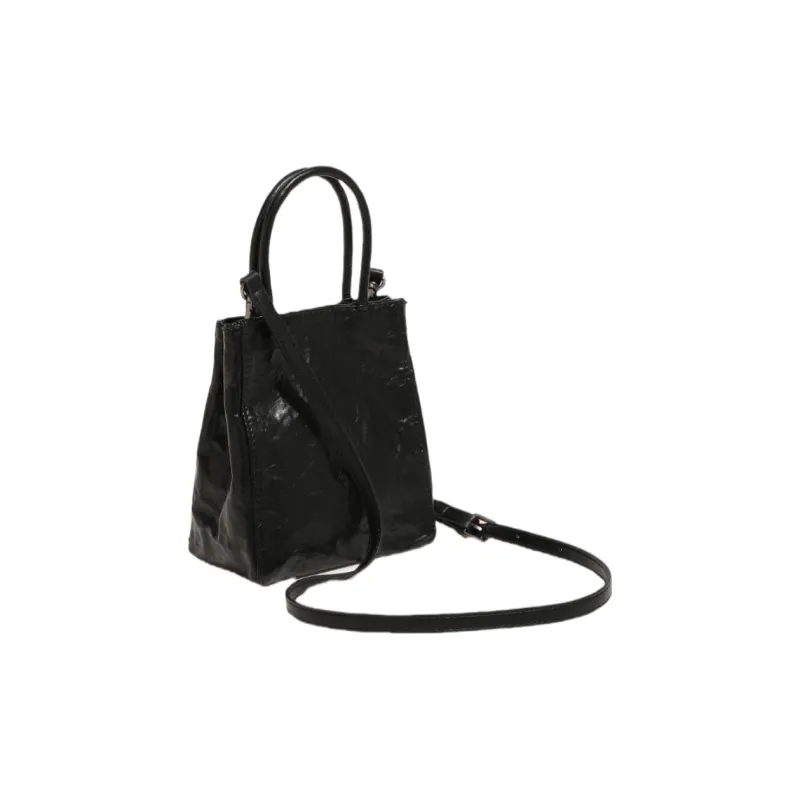 NOMK PU Handbag Tote Shoulder Bag Crossbody Bag Women's Black/Milk White/Laser Silver-2