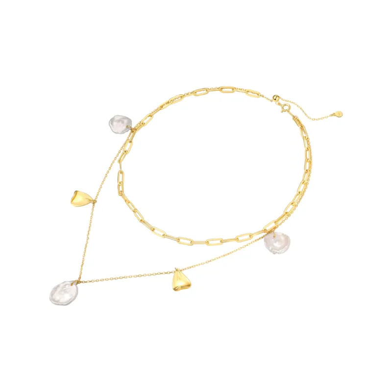 BABYBEI 925 Sterling Silver, Baroque Pearl Necklaces Women's Gold-1