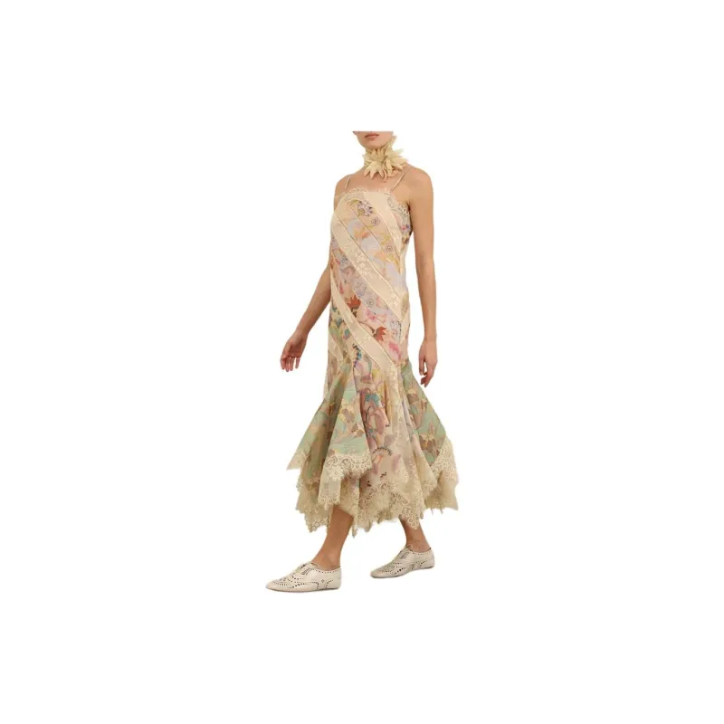 Zimmermann FW24 Slip Dresses Women's Eden Garden Patchwork Pattern-3