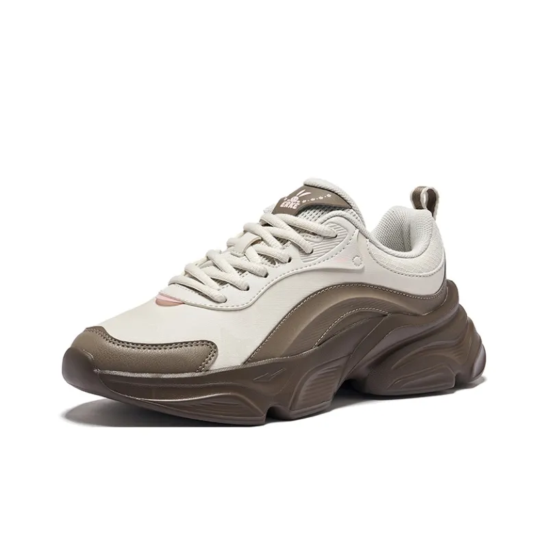 Erke Anti-Slip And Wear-Resistant Height Increasing Low-Top Casual Shoes Women's Wild Gray Brown Stone-2