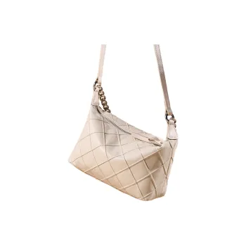 DIFENISE Top Grain Cow Leather Shoulder Bag Women's Milkshake White/Black