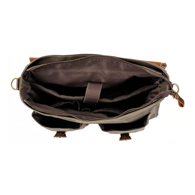 TTaG．baG Waxed Canvas And Cowhide Crossbody One Shoulder Handbag Regular Men's Black/Dark Gray/Army Green/Dark Khaki-3
