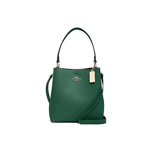 COACH Glossy Pebbled Leather Bucket Bags Shoulder Bags Medium Size Women's Amazon Green