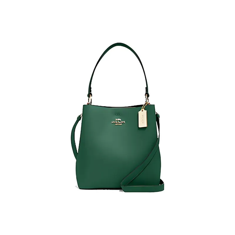 COACH Glossy Pebbled Leather Bucket Bags Shoulder Bags Medium Size Women's Amazon Green-0