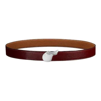 HERMES Calfskin Leather Belts Men's Dark Red/Brown Width: 3.2CM