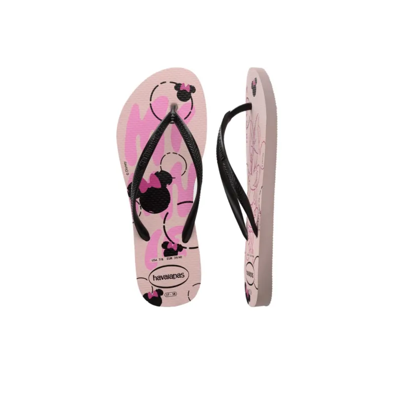 Havaianas Slim Rubber Sole Abrasion-Resistant Flip Flops Women's Pink Black-5