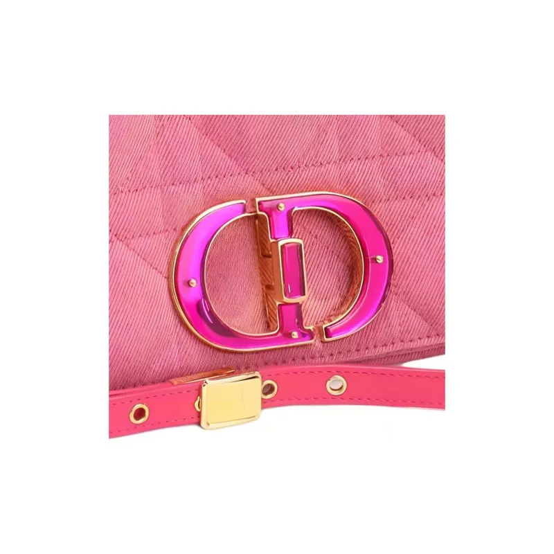 DIOR Caro Denim Portable Crossbody Bag, Shoulder Bag Medium Size Women's Bright Pink-2