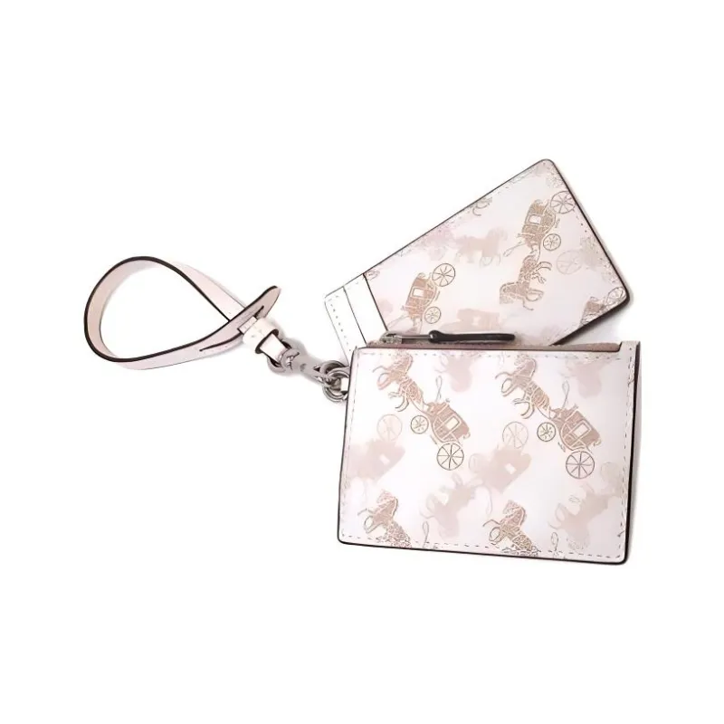 COACH Lanyard Cow Leather ID Holder Coin Card Two Piece Set Card Holder Mini Women's White-1