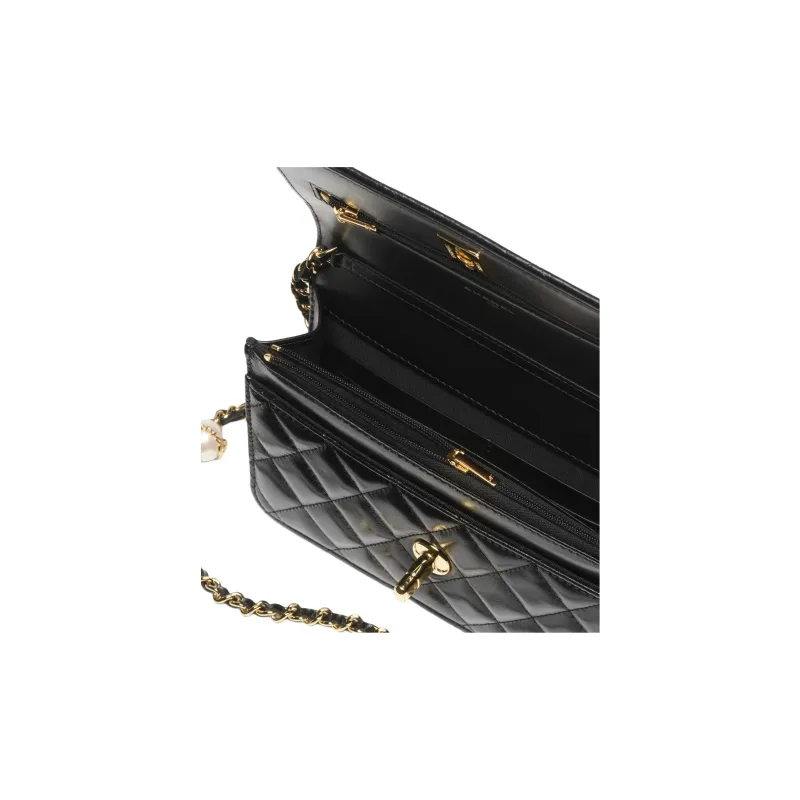 CHANEL Lambskin With Artificial Pearl Shoulder Bag, Crossbody Bag, Wallet Women's Black-2