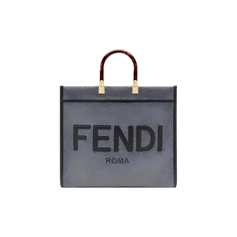 FENDI Flannel Tote Bag Shopping Bag Handbag Large Size Unisex Gray-0