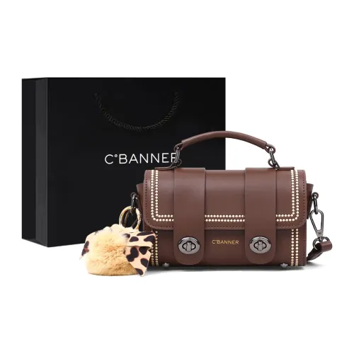 C°BANNER Cow Leather With Synthetic Leather Shoulder Bag, Handbag Small Size Women's Coffee