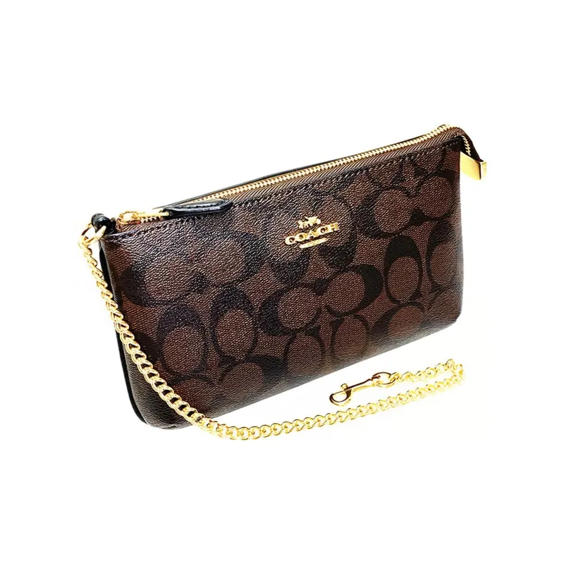 COACH Wristlet Canvas With Leather PVC Mahjong Bag Chain Bag Handbag Shoulder Bag Small Size Women's Brown-2