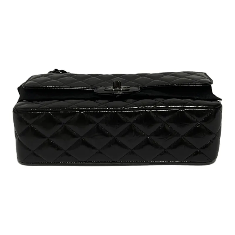 CHANEL Classic Flap CFSo Black Waxed Leather Flap Bag, Shoulder Bag, Crossbody Bag, Handbag Trumpets Women's Black-3