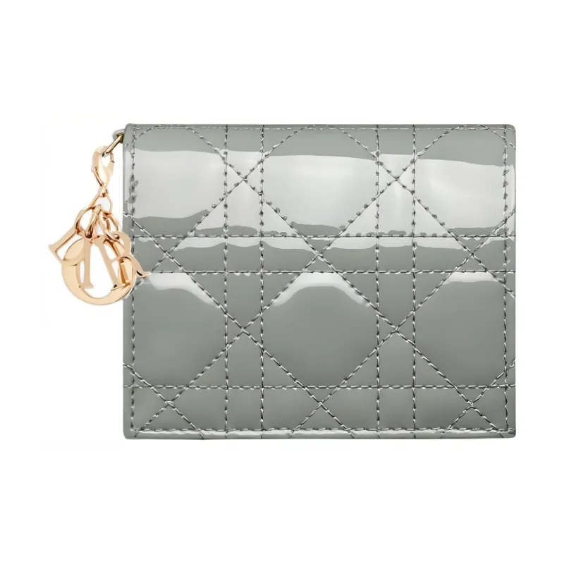 DIOR Lady Dior Patent Leather Cowhide Wallet Women's Candy Color Rock Gray-4