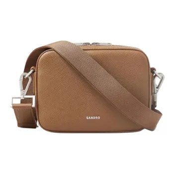 Sandro Synthetic Leather Shoulder Bag Medium Size Men's Gray Brown