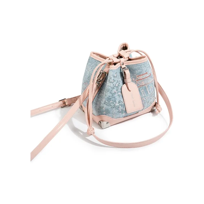 MACKJANICE PU Shoulder Bag Regular Women's Blue And White Embroidery Powder-2