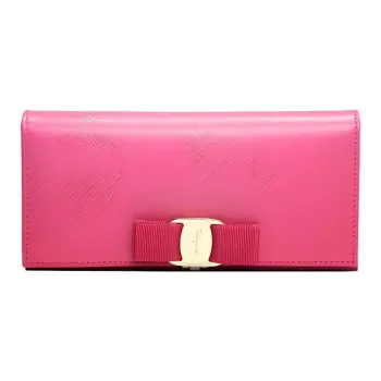 FERRAGAMO Cow Leather Money Clip Clutch Wallet Women's Rose Red