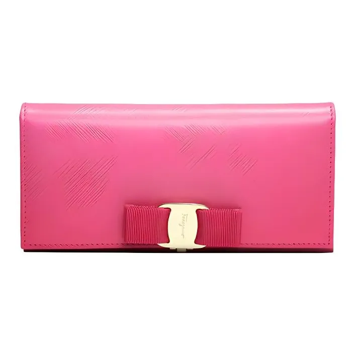 FERRAGAMO Cow Leather Money Clip Clutch Wallet Women's Rose Red-0
