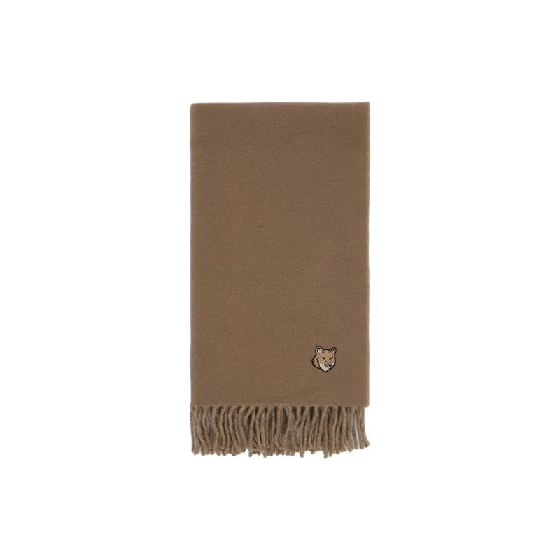 Maison Kitsune Bold Fox Head Patch Fringed Scarf-1