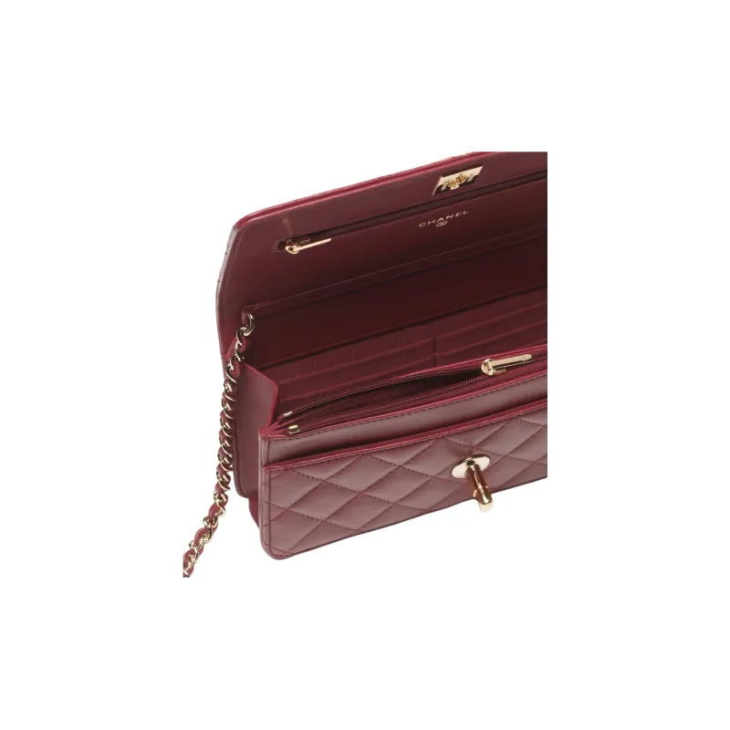 CHANEL Sheepskin With Rhinestone Shoulder Bag, Crossbody Bag, Wallet Women's Burgundy-2