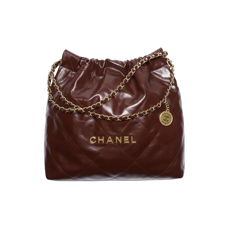 CHANEL Shiny Calfskin Bucket Bags Crossbody Bag, Shoulder Bag Women's Dark Brown-0