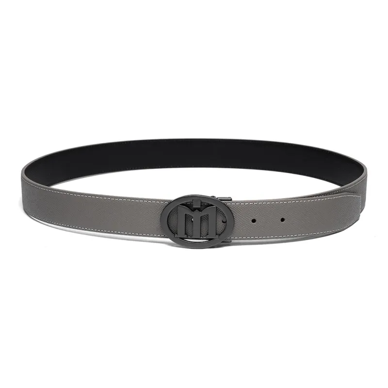 Anthony Miles Cow Leather Leather Belts Men's Light Gray 3.4cm-3