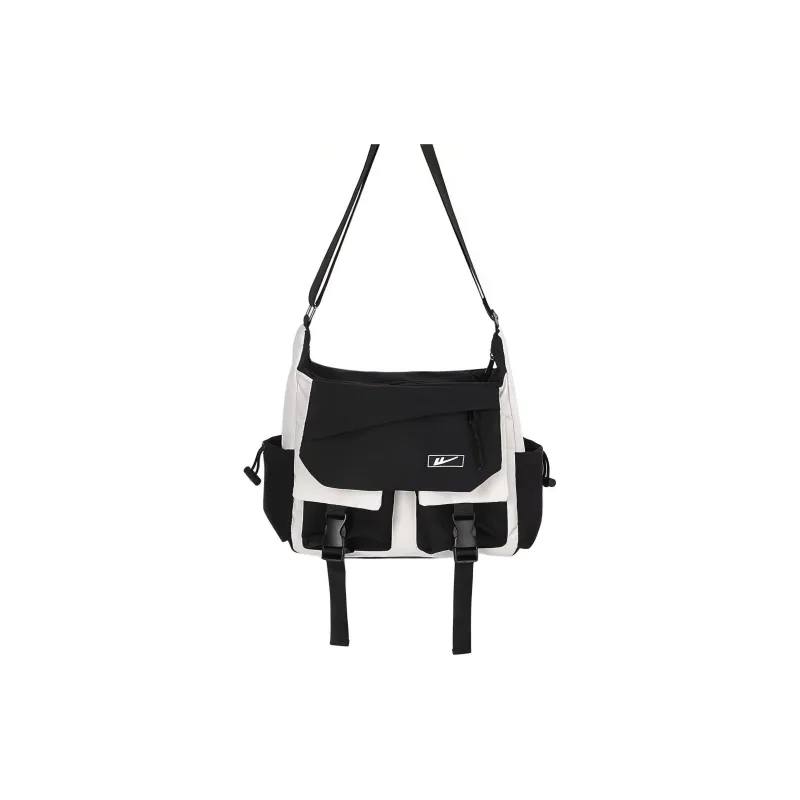 Warrior Nylon Fabric Shoulder Bag Crossbody Bag Large Size Men's Black White/Blue White-0