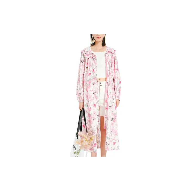 BESIONIA SS24 Trench Coat Women's Pink Floral Pattern-2