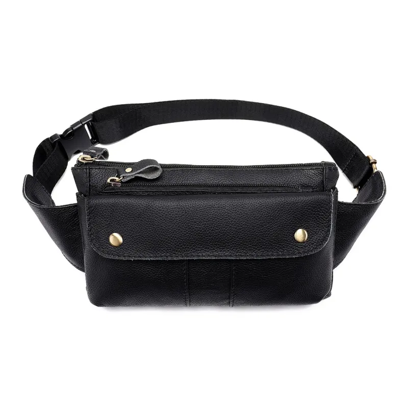 DOSRFINI Cow Leather Fanny Pack Medium Size Men's Coffee/Black/Oil Coffee-5