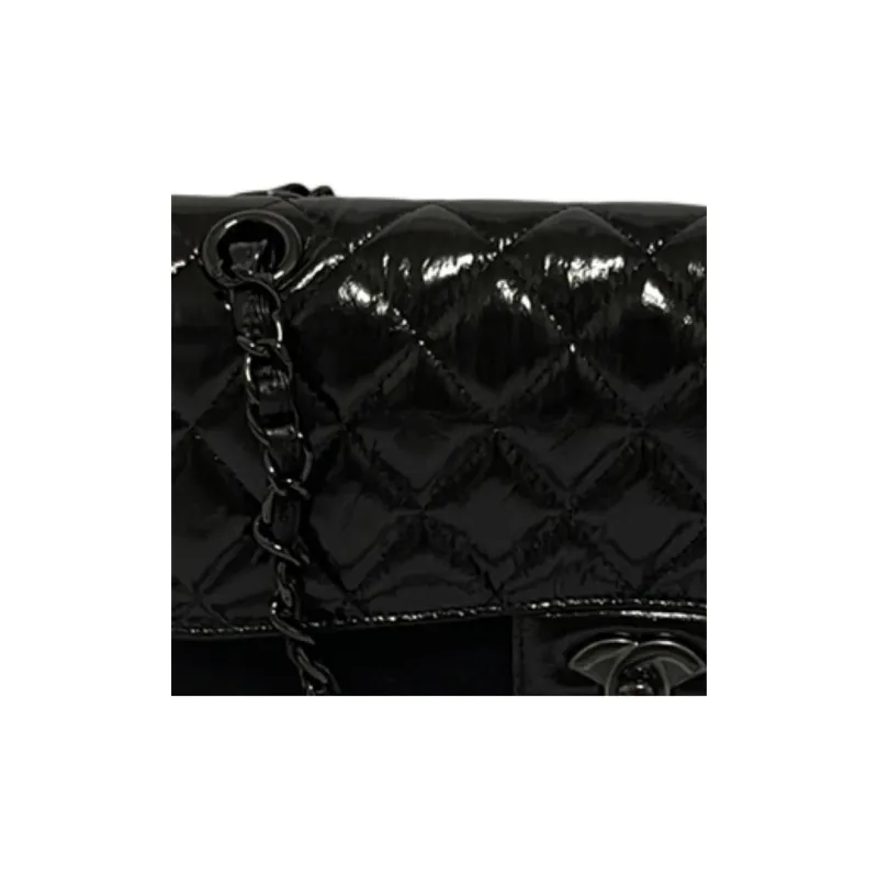 CHANEL Classic Flap CFSo Black Waxed Leather Flap Bag, Shoulder Bag, Crossbody Bag, Handbag Trumpets Women's Black-4
