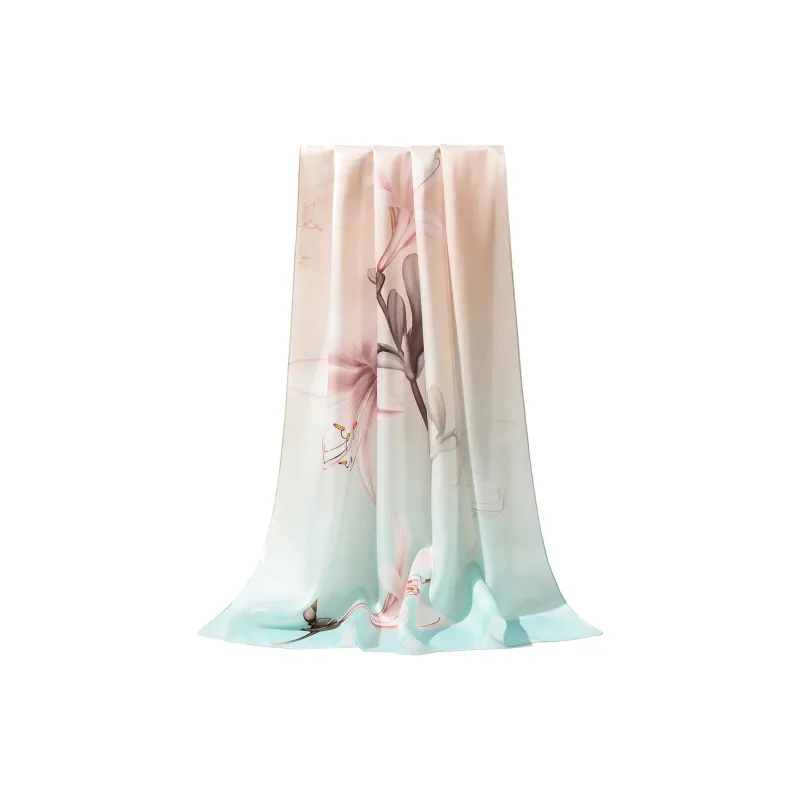 Shanghai Story 100% Mulberry Silk Scarves Women's Summer Solstice Listening To Lotus, Gift Box Set-19