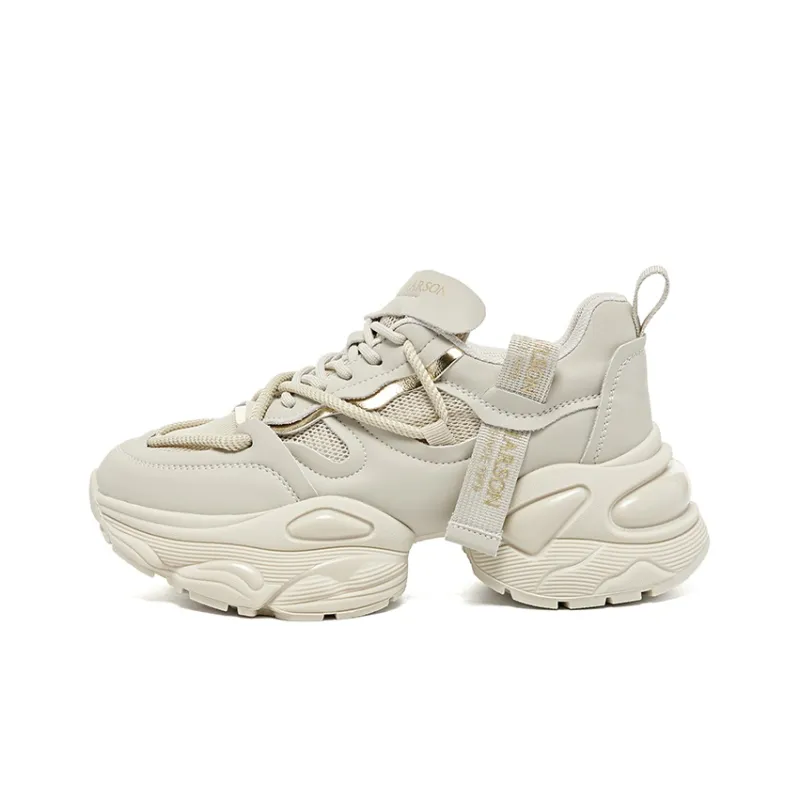 HARSON Chunky Sneakers Women's Low Top Greige/Beige Gold-0